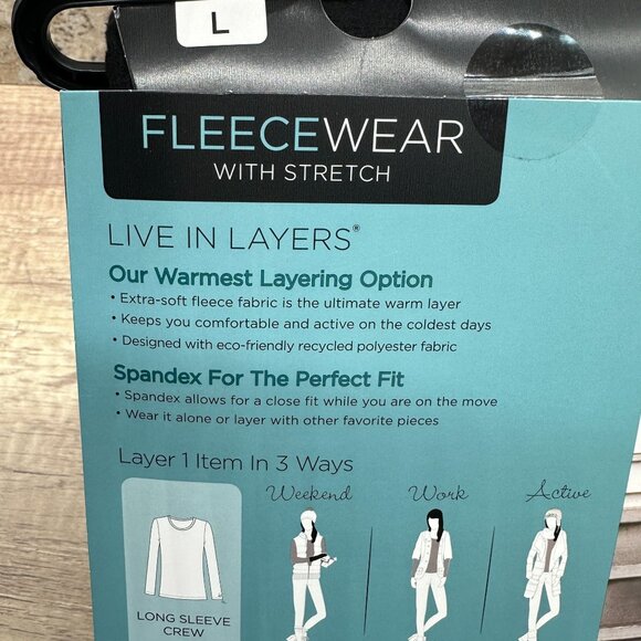 Cuddl Duds Warm Layers Top Womens Size L Black Fleecewear Long Sleeve Crew - Picture 9 of 11